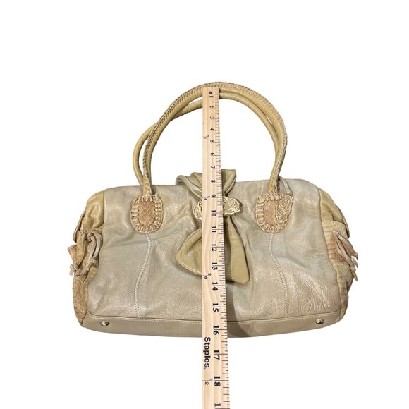 Chi by Carlos Falchi Lambskin Leather Shoulder Bag Yellow Tan Gold Floral-Lining - Picture 5 of 5